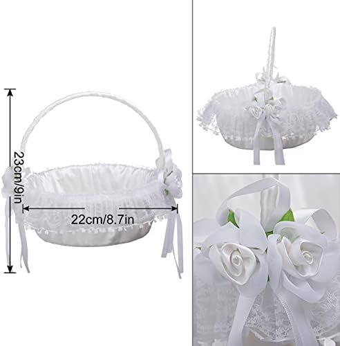 IUIBMI White Flower Girl Baskets Set of 2 with Swing Handle