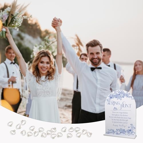 Blue Flower Bridal Shower Party Ring Scavenger Hunt Game