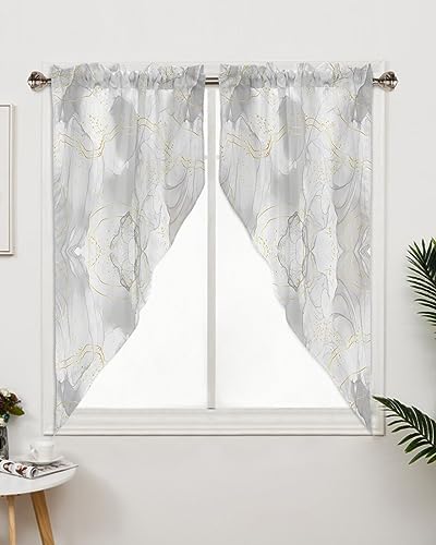 Grey Marble Swag Curtains with Rod Pocket
