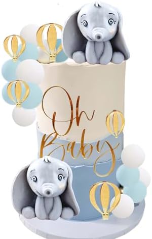 Qoadwem Elephant Cake Toppers 21pcs Baby Shower Decorations