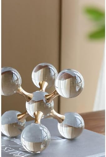 Gold Iron and Crystal Glass Sphere Sculpture - Modern Decor Accent