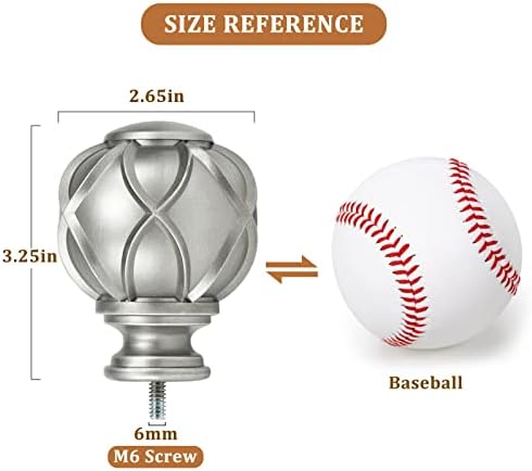 KAMANINA Netted Texture Finials for Curtain Rods 2pcs Antique Silver