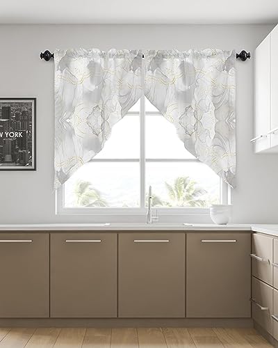 Grey Marble Swag Curtains with Rod Pocket