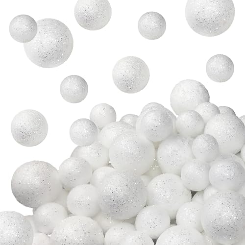 White Glitter Foam Balls - 625 Piece Vase Filler Decor