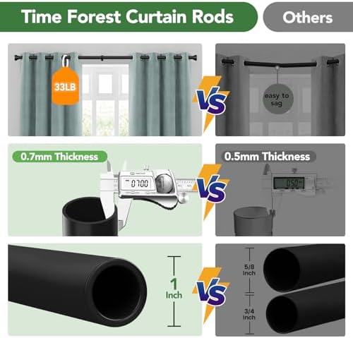 Adjustable Black Curtain Rod for 32-120 Windows