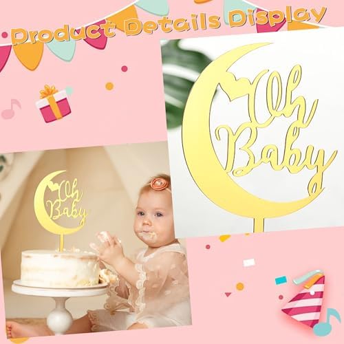 Gold Oh Baby Moon Heart Cake Topper for Baby Parties