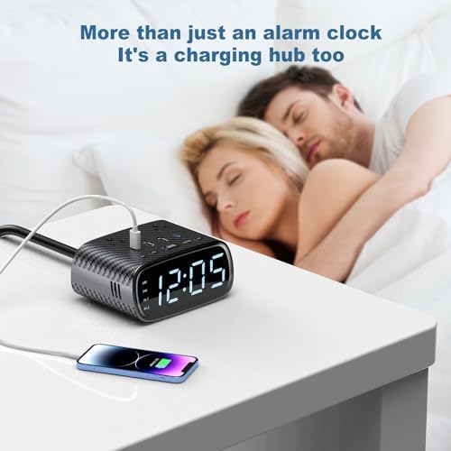 Sussex Dual Alarm Clock with 6 Charging Ports and 2 Outlets