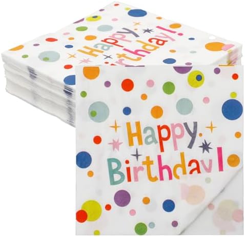 60pcs Happy Birthday Napkins with Polka Dots