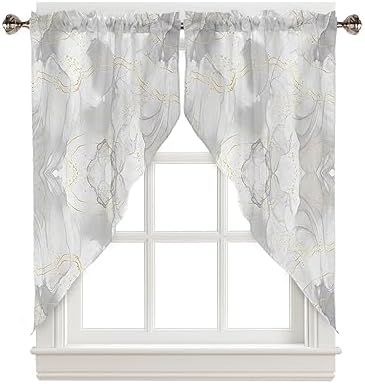 Grey Marble Swag Curtains with Rod Pocket