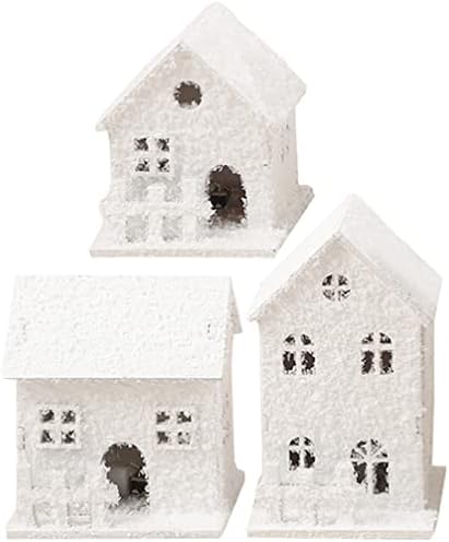 TOYANDONA 3Pcs LED Lighted Wooden Christmas Village Houses