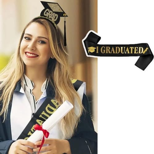 Dzrige Graduation Sash with Gold Letter 2 Pack