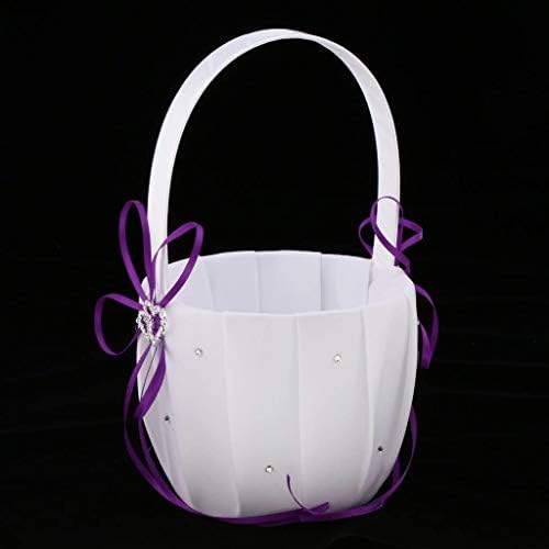 FRECI Purple Flower Girl Basket and Ring Pillow Set