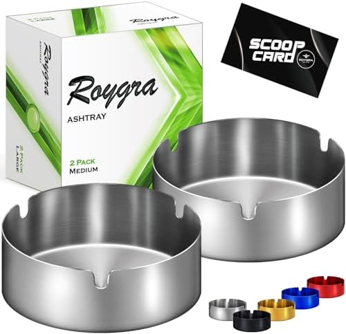 Roygra Outdoor Ashtray Set of 2 Stainless Steel Silver Medium