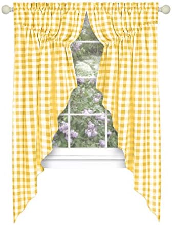 Serenity Home Country Gingham Buffalo Check Plaid Gathered Swag Curtains Pair