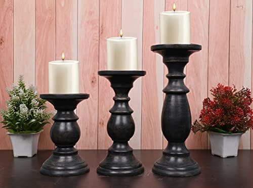SAMHITA 3 Piece Black Farmhouse Candle Holder Set