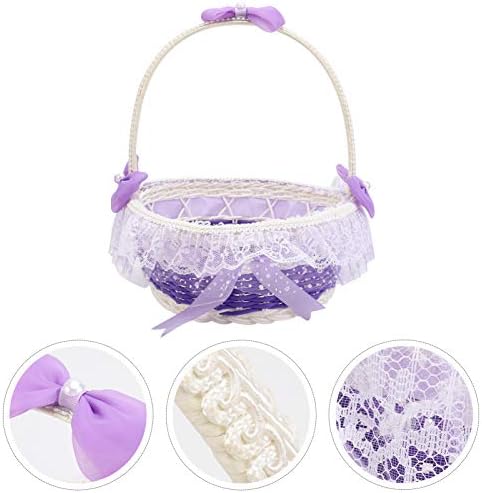 BESTOYARD Purple Flower Girl Basket with Handle and Bowknot