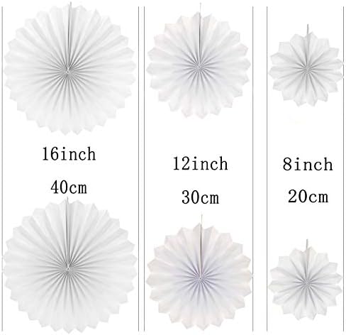 White Party Hanging Paper Fans Decor 12pc
