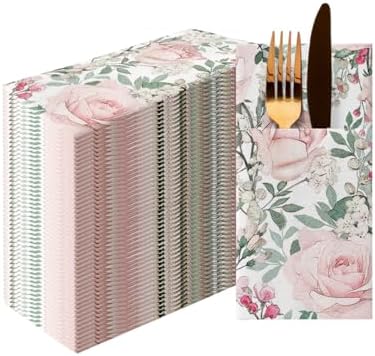 PAW Decor Linen Feel Napkins with Flatware Pocket 50 Count