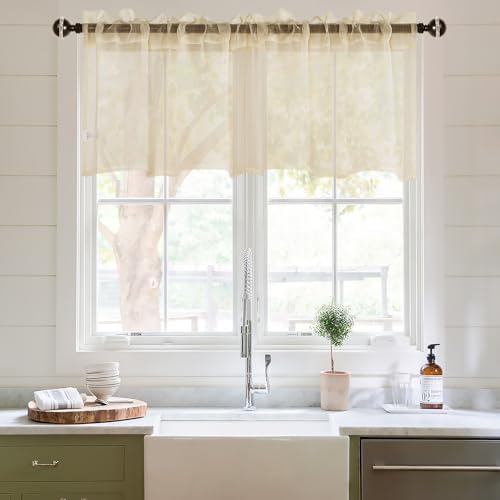 DWCN Sheer Valance Faux Linen 52 x 18 Beige