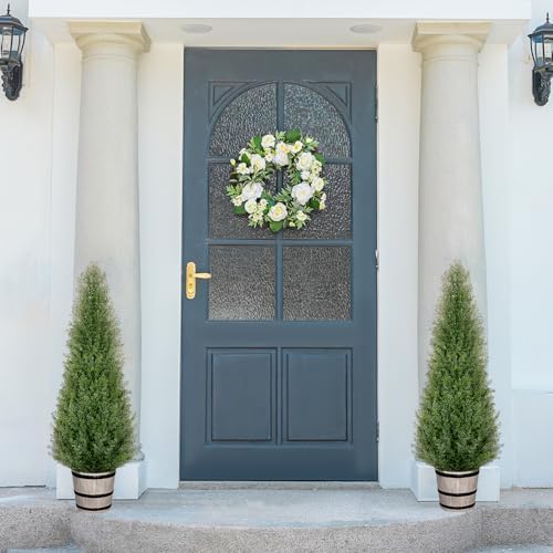 4FT Artificial Cedar Topiary Trees with Barrel Planter Set of 2