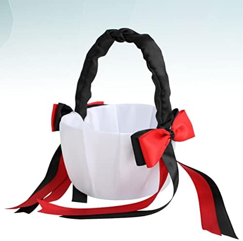 Elegant Black Satin Bowtie Flower Girl Basket