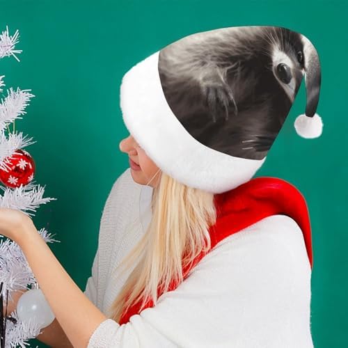 Cute Raccoon Santa Christmas Hat for Adults