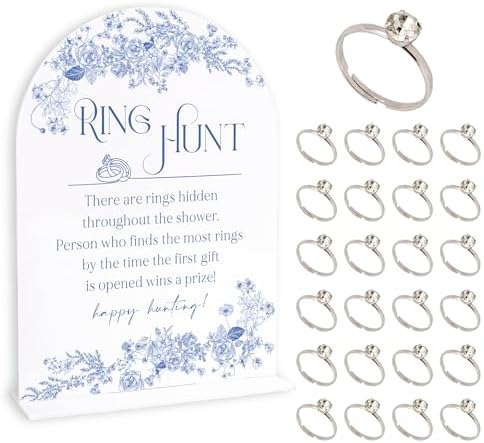 Blue Flower Bridal Shower Party Ring Scavenger Hunt Game
