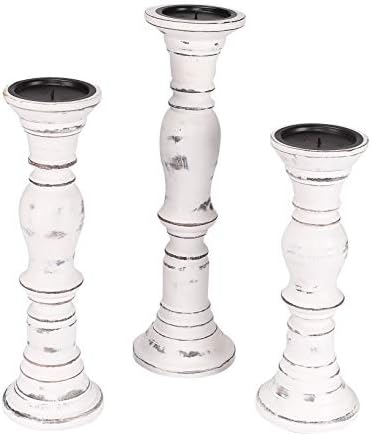 Handmade Wooden Candle Stands Set of 3 16 14 12 Inch White
