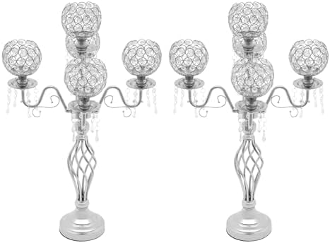 DYNAMI 2Pcs Crystal Candelabra Centerpieces Silver