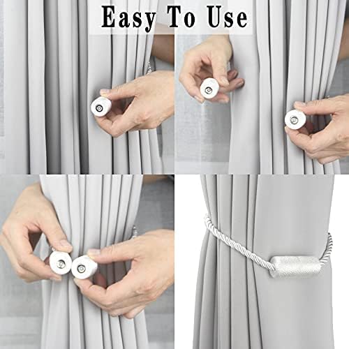 Porlau 4 Pack White Magnetic Curtain Holdbacks