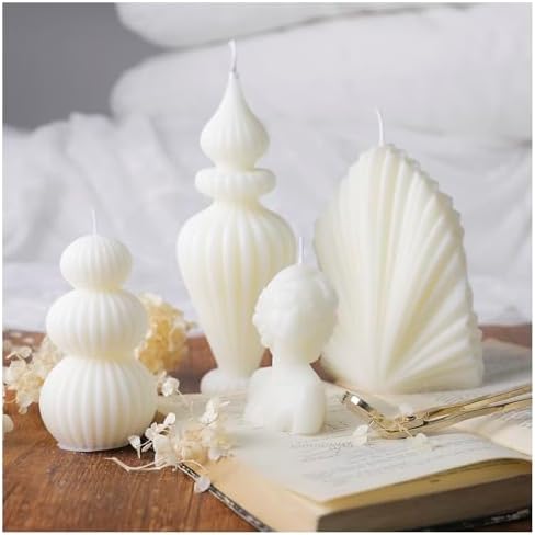 4 Pcs Ribbed Pillar Candles with Modern Aesthetic Design