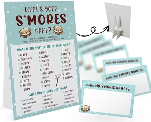 Whats Your Smores Name Game Sign and 30 Stickers