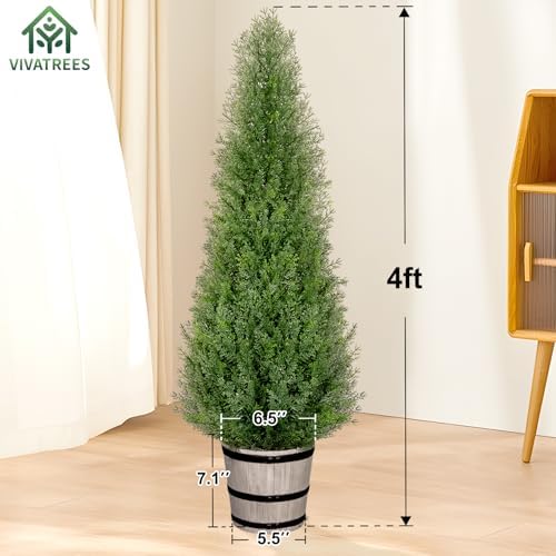 4FT Artificial Cedar Topiary Trees with Barrel Planter Set of 2