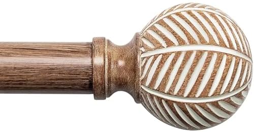 Adjustable Wood Curtain Rods 48-86 Inches Single Rod with Leaf Finials
