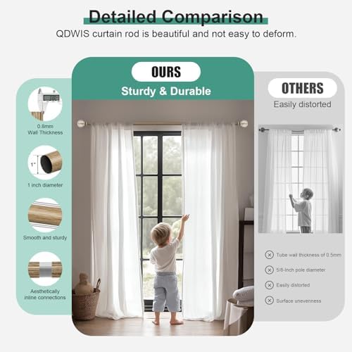 QDWIS Boho Wood Curtain Rods 36-88 Inches