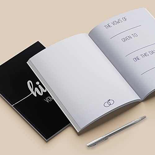 Black and White Wedding Vow Book with Silver Foil and Two Pens