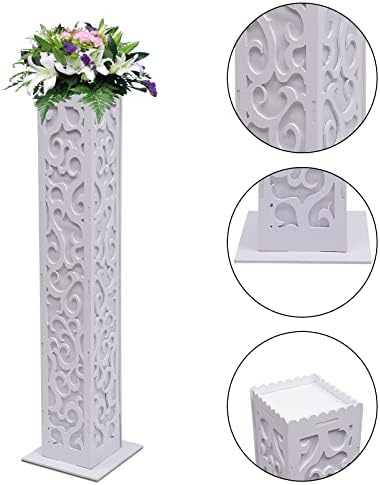 8Pcs 47Inch White Carved Wedding Flower Columns with LED Lights