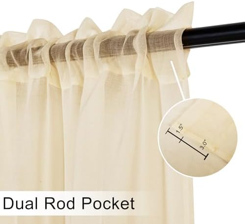 DWCN Sheer Valance Faux Linen 52 x 18 Beige