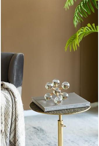 Gold Iron and Crystal Glass Sphere Sculpture - Modern Decor Accent