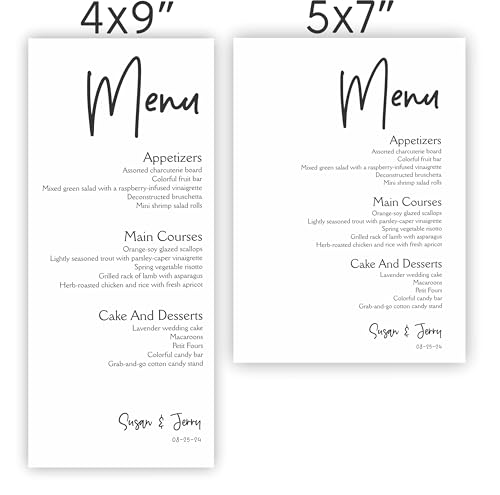 Personalized Printed Wedding Menu Set of 25
