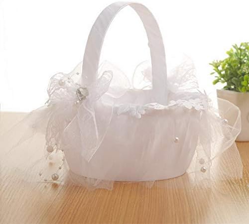 VALINK Romantic Wedding Basket with Pearls and Lace
