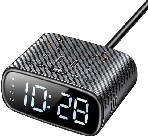 Sussex Dual Alarm Clock with 6 Charging Ports and 2 Outlets