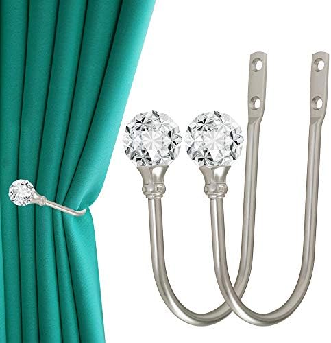 2pcs Curtain Holdback with Clear Crystal Ball Heavy Duty Metal Drapery Holder Hooks