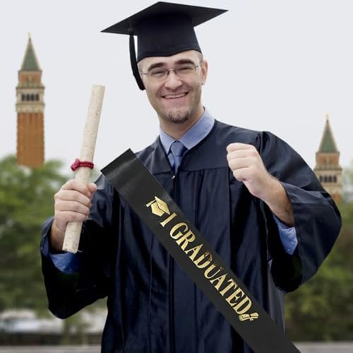 Dzrige Graduation Sash with Gold Letter 2 Pack