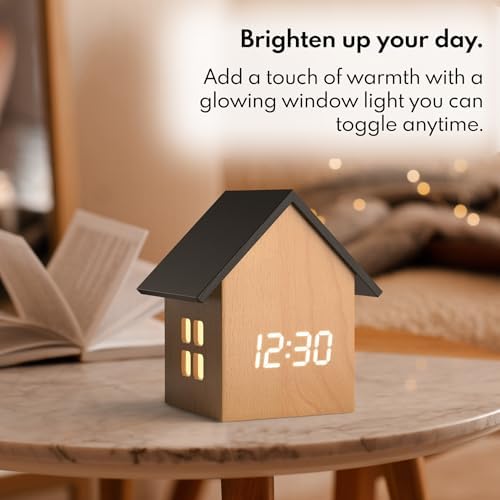 Driini Digital House Alarm Clock with Temperature Display - Light Wood Finish