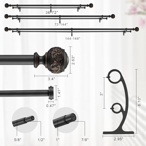 Double Curtain Rod with Matte Black Finials