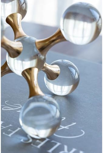 Gold Iron and Crystal Glass Sphere Sculpture - Modern Home Decor