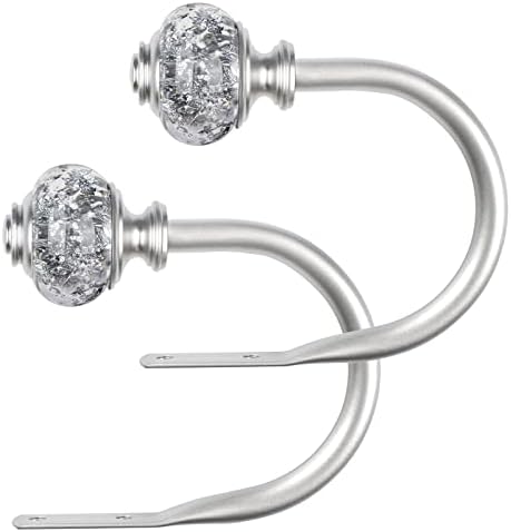 2 Pack Silver Curtain Holdbacks with Crystal Finials