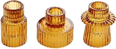 Vixdonos Taper Glass Candlestick Holders 3 Pcs Amber