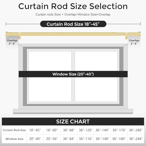 Heavy Duty Brass Curtain Rods 18-45 Inch Adjustable Single Rods